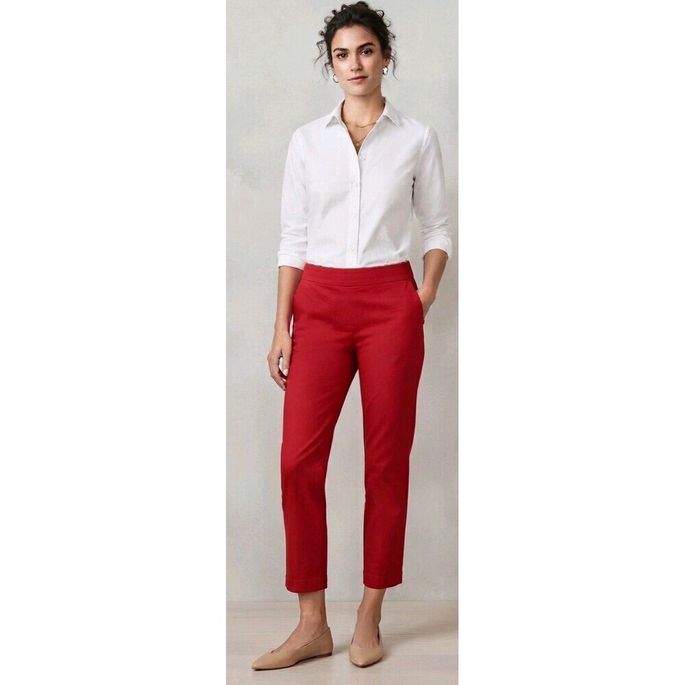 Boden Red Trouser Pants Size 10L Straight Leg  Cotton Pockets 32x26"